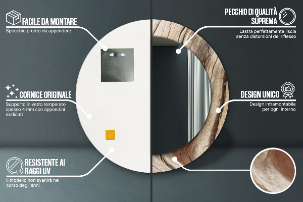 Popraskané drevo Okrúhle dekoračné zrkadlo na stenu