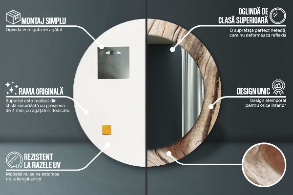 Popraskané drevo Okrúhle dekoračné zrkadlo na stenu