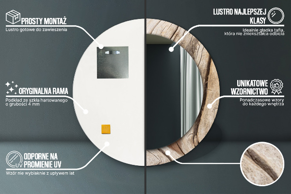 Popraskané drevo Okrúhle dekoračné zrkadlo na stenu