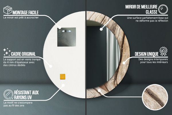 Popraskané drevo Okrúhle dekoračné zrkadlo na stenu