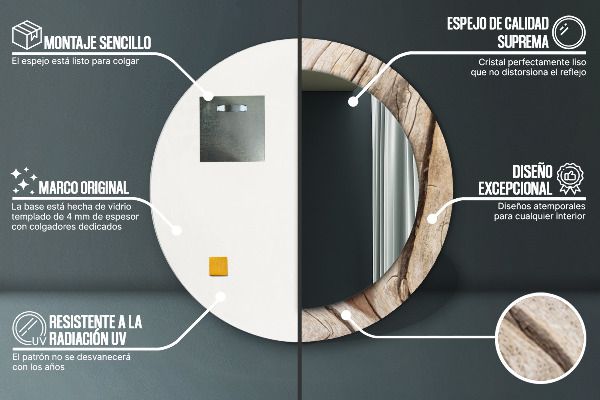 Popraskané drevo Okrúhle dekoračné zrkadlo na stenu