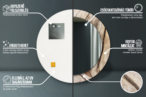 Popraskané drevo Okrúhle dekoračné zrkadlo na stenu