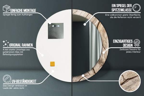 Popraskané drevo Okrúhle dekoračné zrkadlo na stenu