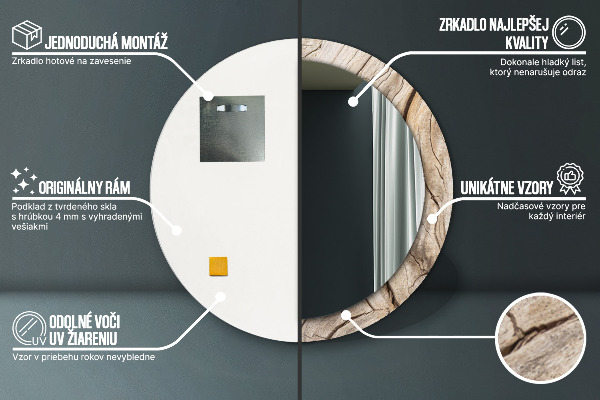 Popraskané drevo Okrúhle dekoračné zrkadlo na stenu