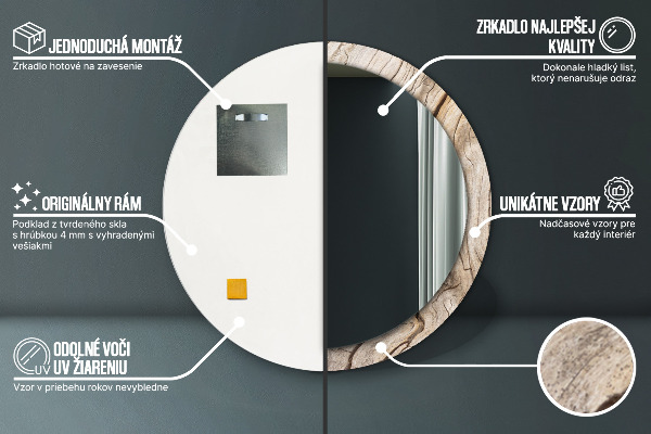 Popraskané drevo Okrúhle dekoračné zrkadlo na stenu