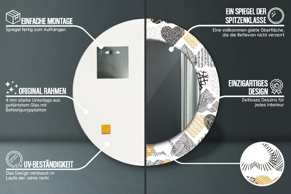 Srdcia Doodle Okrúhle dekoračné zrkadlo