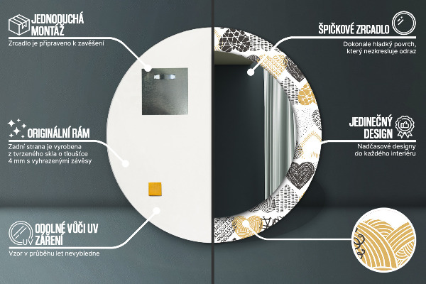Srdcia Doodle Okrúhle dekoračné zrkadlo