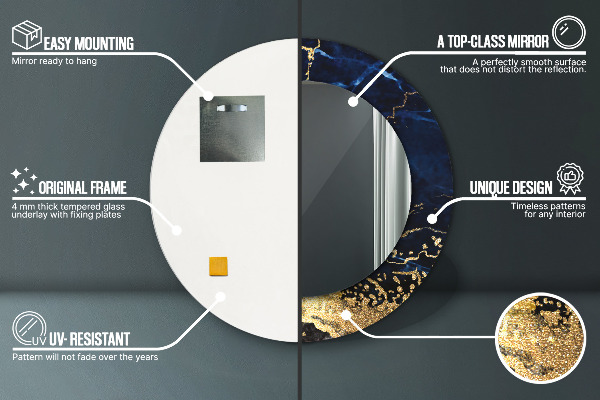 Modrý mramor Okrúhle dekoračné zrkadlo