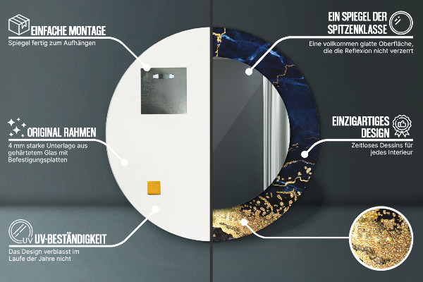 Modrý mramor Okrúhle dekoračné zrkadlo