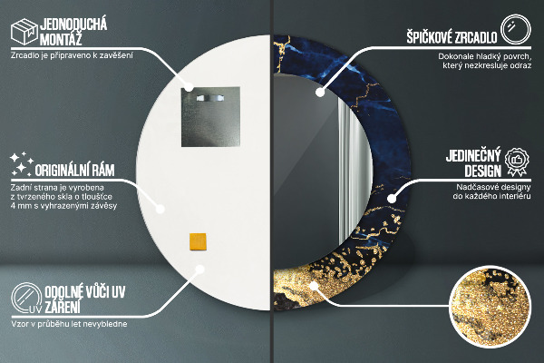 Modrý mramor Okrúhle dekoračné zrkadlo