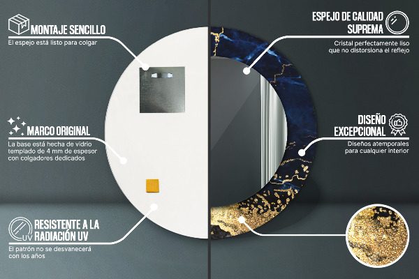 Modrý mramor Okrúhle dekoračné zrkadlo