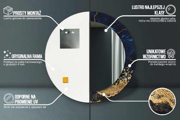 Modrý mramor Okrúhle dekoračné zrkadlo