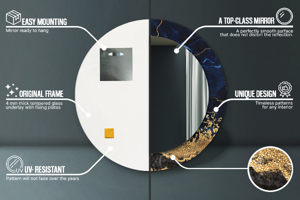 Modrý mramor Okrúhle dekoračné zrkadlo