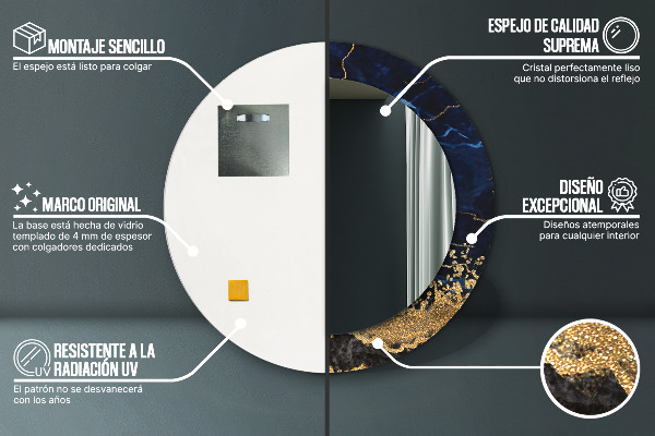 Modrý mramor Okrúhle dekoračné zrkadlo