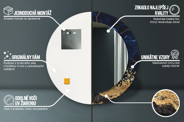 Modrý mramor Okrúhle dekoračné zrkadlo