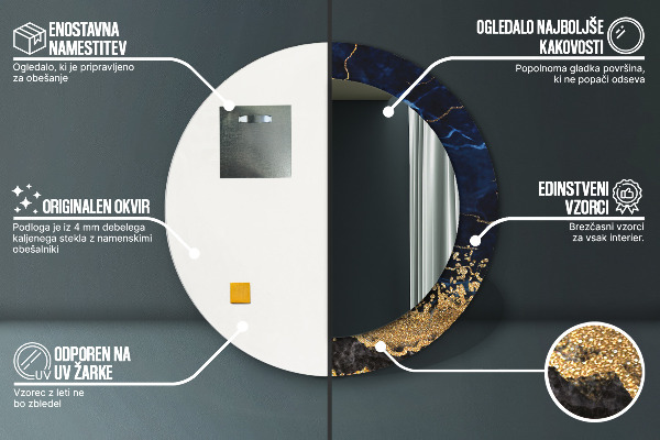 Modrý mramor Okrúhle dekoračné zrkadlo