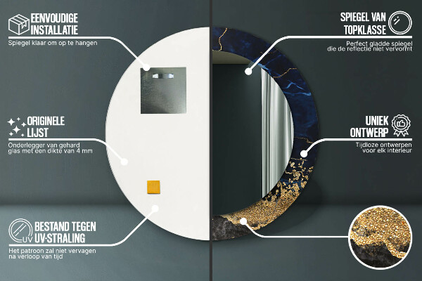 Modrý mramor Okrúhle dekoračné zrkadlo