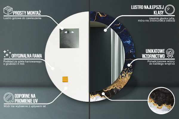 Modrý mramor Okrúhle dekoračné zrkadlo