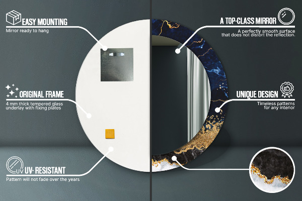 Modrý mramor Okrúhle dekoračné zrkadlo