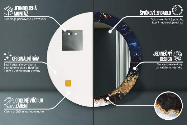 Modrý mramor Okrúhle dekoračné zrkadlo