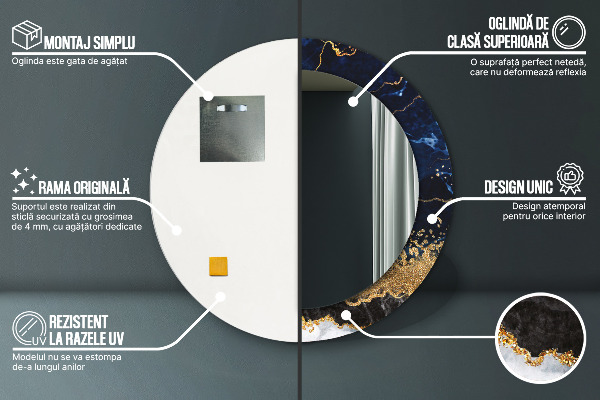 Modrý mramor Okrúhle dekoračné zrkadlo