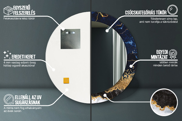 Modrý mramor Okrúhle dekoračné zrkadlo