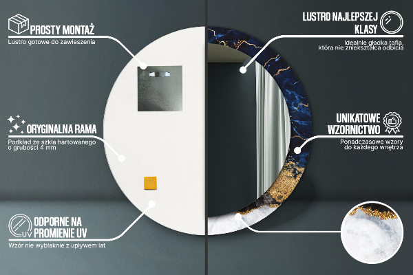 Modrý mramor Okrúhle dekoračné zrkadlo