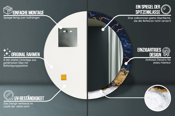 Modrý mramor Okrúhle dekoračné zrkadlo