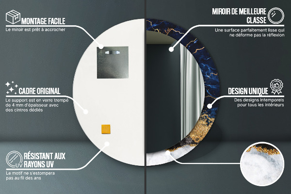 Modrý mramor Okrúhle dekoračné zrkadlo