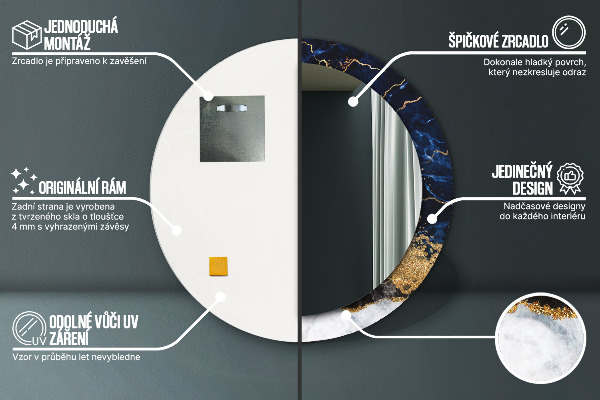 Modrý mramor Okrúhle dekoračné zrkadlo