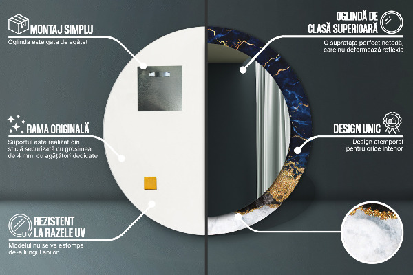 Modrý mramor Okrúhle dekoračné zrkadlo