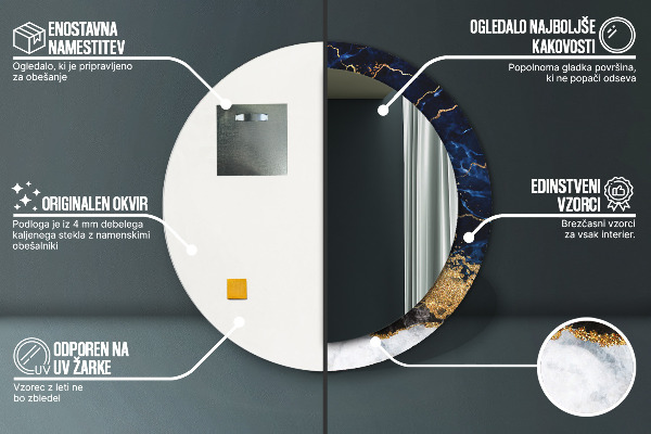 Modrý mramor Okrúhle dekoračné zrkadlo