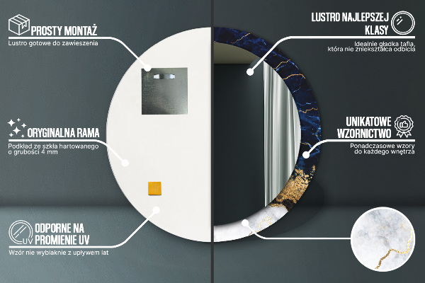 Modrý mramor Okrúhle dekoračné zrkadlo