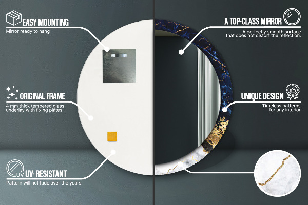 Modrý mramor Okrúhle dekoračné zrkadlo