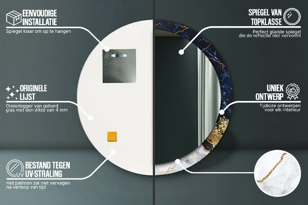 Modrý mramor Okrúhle dekoračné zrkadlo