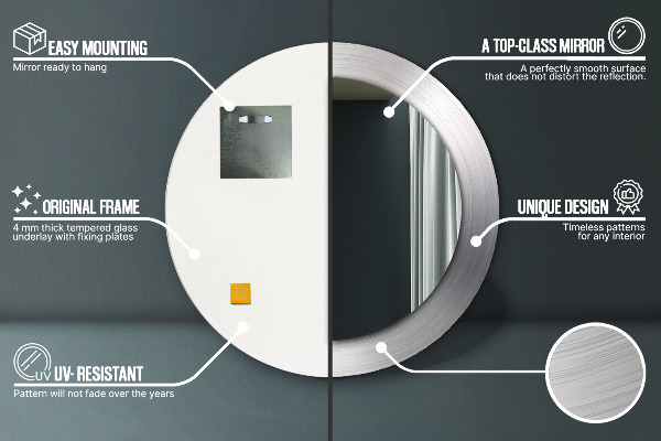 Lesklá oceľ Okrúhle dekoračné zrkadlo