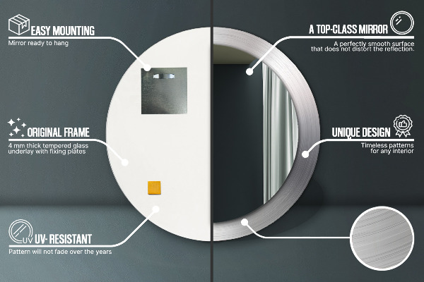 Lesklá oceľ Okrúhle dekoračné zrkadlo