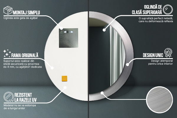 Lesklá oceľ Okrúhle dekoračné zrkadlo