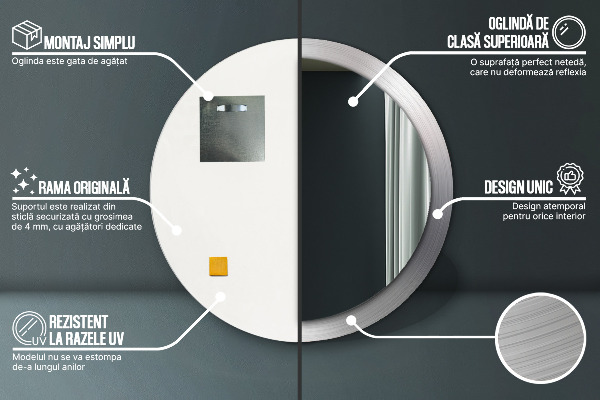 Lesklá oceľ Okrúhle dekoračné zrkadlo