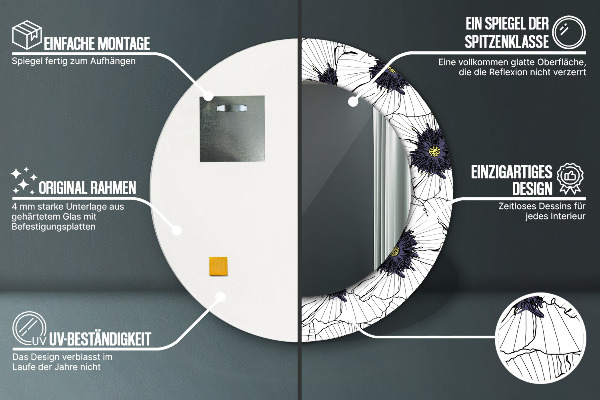 Zloženie lineárnych kvetov Okrúhle dekoračné zrkadlo na stenu