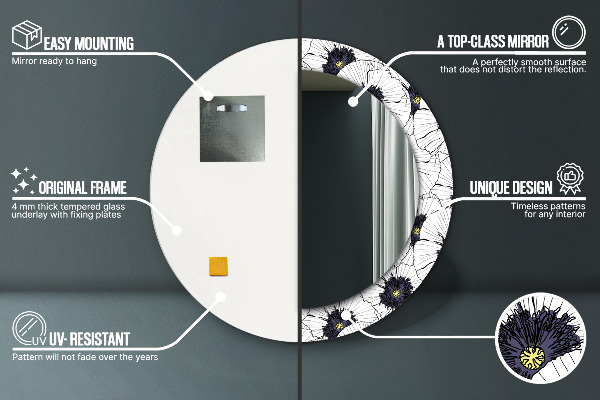 Zloženie lineárnych kvetov Okrúhle dekoračné zrkadlo na stenu