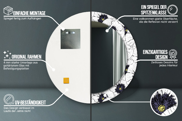 Zloženie lineárnych kvetov Okrúhle dekoračné zrkadlo na stenu