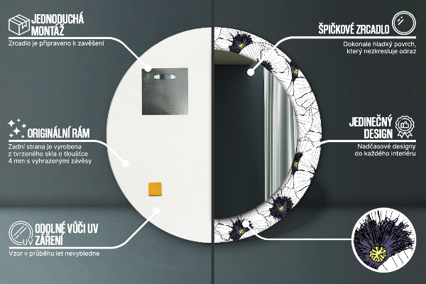 Zloženie lineárnych kvetov Okrúhle dekoračné zrkadlo na stenu