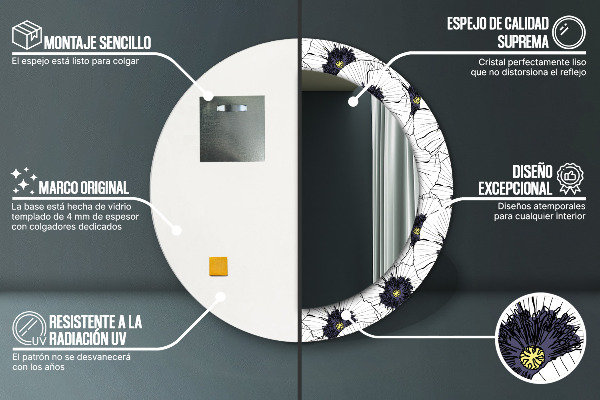 Zloženie lineárnych kvetov Okrúhle dekoračné zrkadlo na stenu