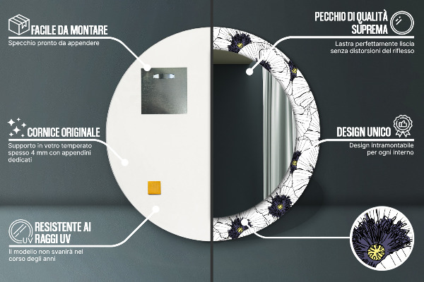 Zloženie lineárnych kvetov Okrúhle dekoračné zrkadlo na stenu