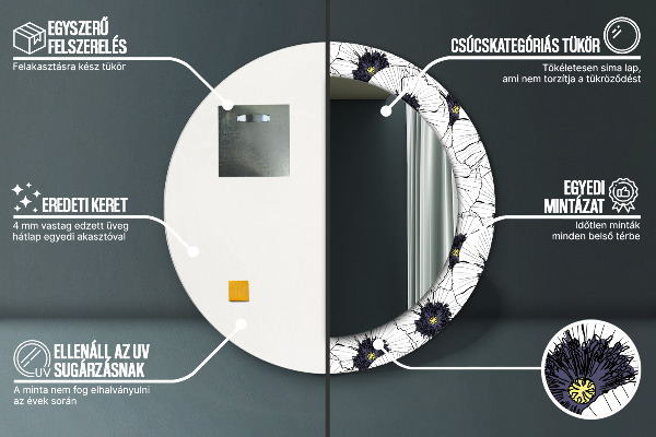 Zloženie lineárnych kvetov Okrúhle dekoračné zrkadlo na stenu