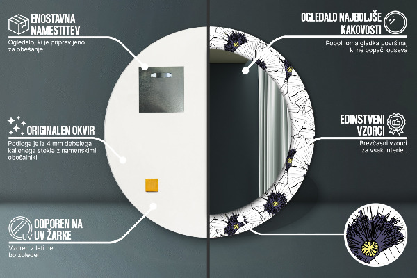 Zloženie lineárnych kvetov Okrúhle dekoračné zrkadlo na stenu