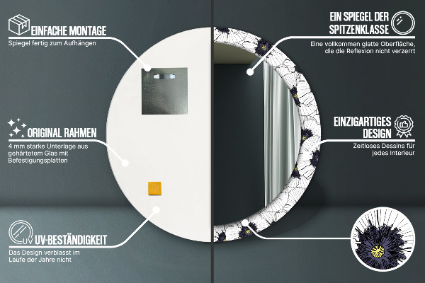 Zloženie lineárnych kvetov Okrúhle dekoračné zrkadlo na stenu