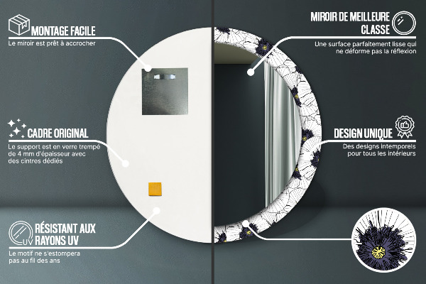 Zloženie lineárnych kvetov Okrúhle dekoračné zrkadlo na stenu
