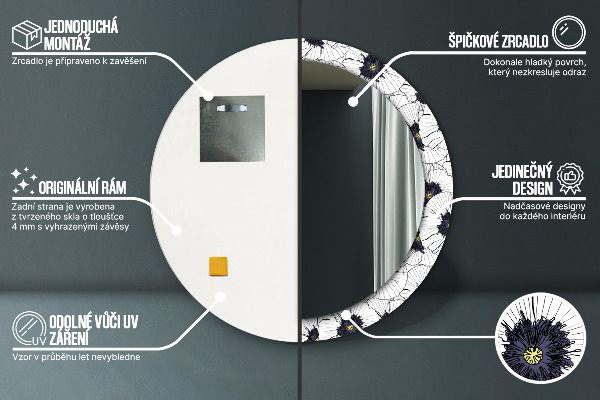 Zloženie lineárnych kvetov Okrúhle dekoračné zrkadlo na stenu